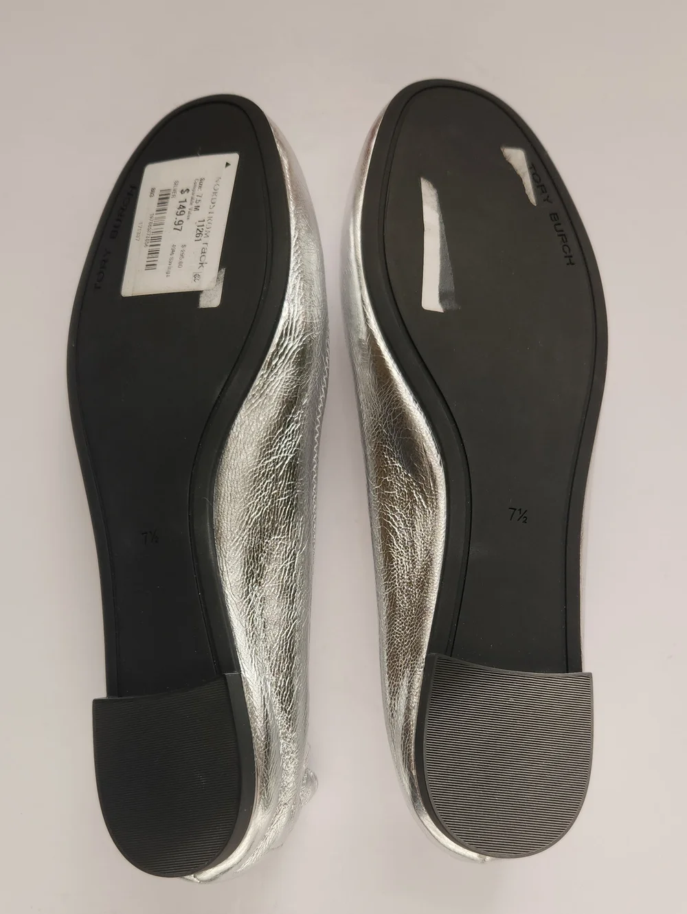 NWT Tory Burch Minnie Silver Metallic Logo Leather Casual Holiday Ballet Flats